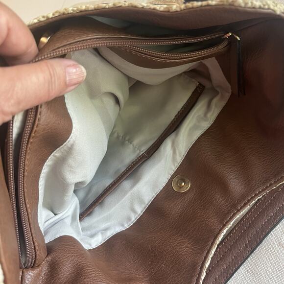 Kate & Alex Cuffaro Soft Tote Bag Tan/Brown Gold Trim 5 Compartments - Picture 12 of 13